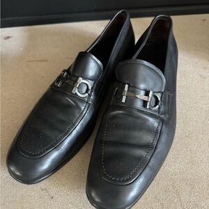 Salvatore Ferragamo Black Leather Loafers, size 9, gently used.